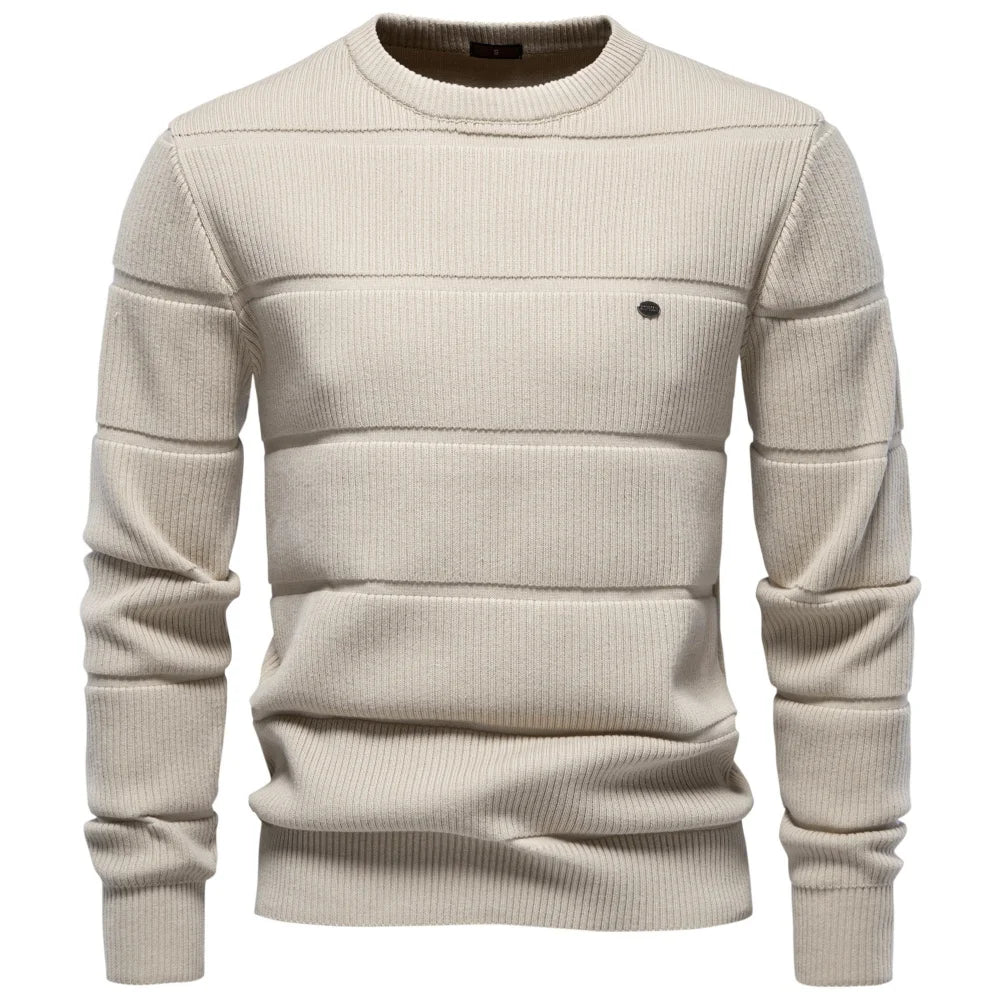 Herren Rippstrick Pullover Rundhals mit Strukturstreifen