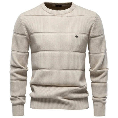 Herren Rippstrick Pullover Rundhals mit Strukturstreifen