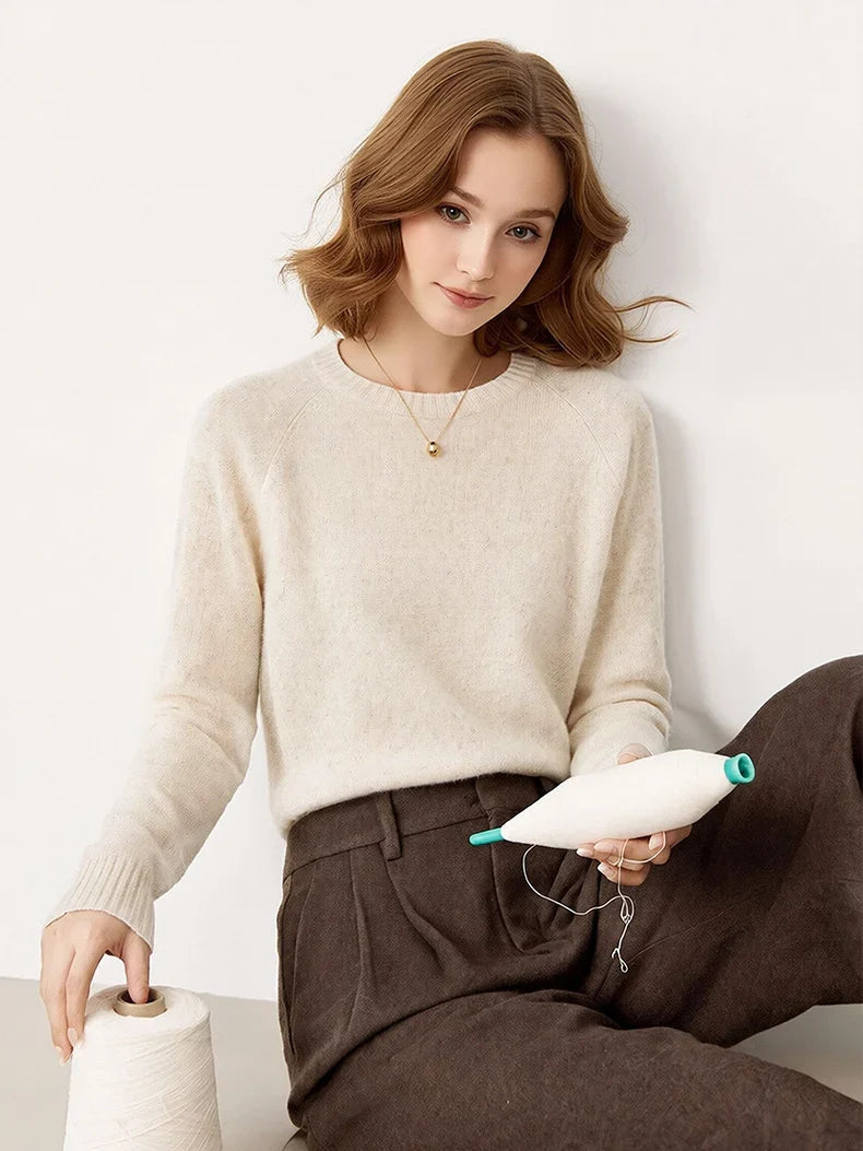 Damen Pullover Rundhals Langarm Strickpullover Einfarbig