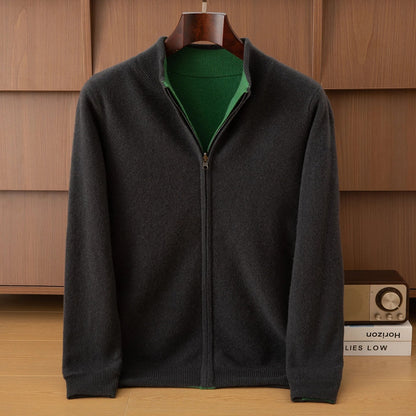 Unisex Strickjacke mit Stehkragen und Reißverschluss