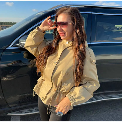 Damen Kurzjacke mit Kapuze und Reißverschluss Rot