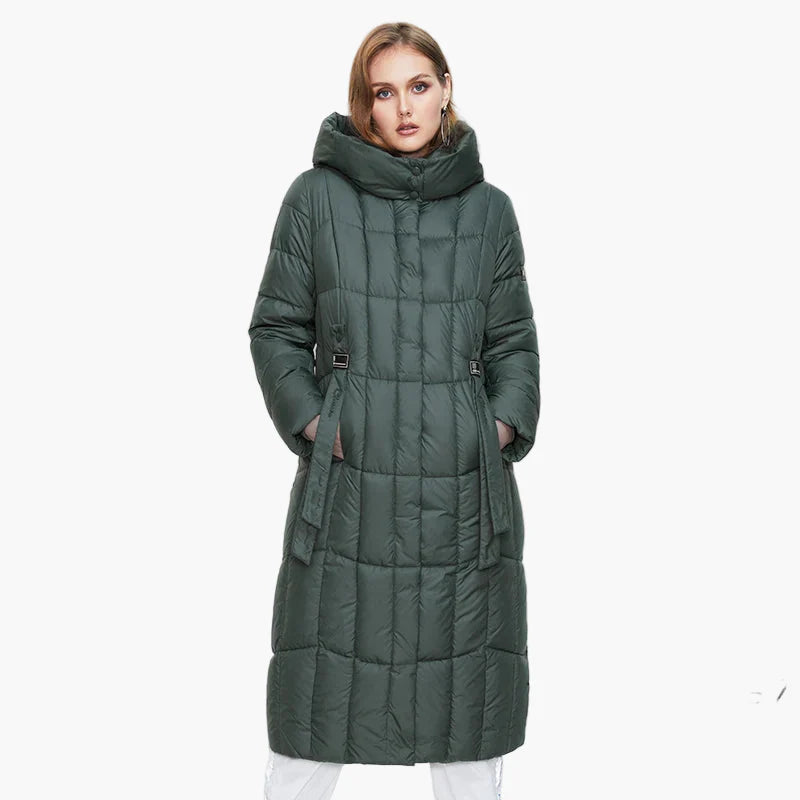 Damen Winter Steppmantel Lang mit Kapuze – Eleganter Outdoor-Parka Plus Size