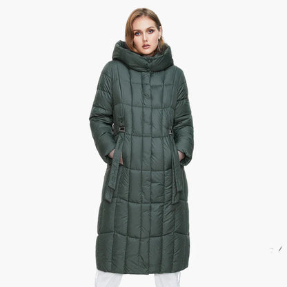 Damen Winter Steppmantel Lang mit Kapuze – Eleganter Outdoor-Parka Plus Size