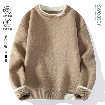 Unisex Strickpullover Rundhals mit zweifarbigen Rippbündchen Rosa