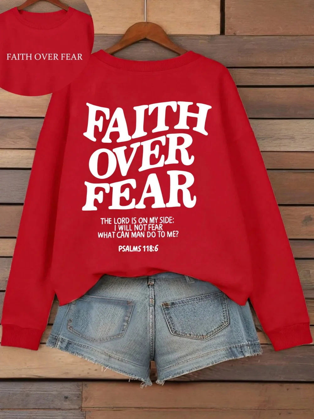 Hoodie mit Kapuze und "Faith Over Fear" Druck, lockere Passform