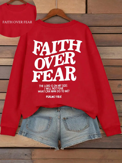 Hoodie mit Kapuze und "Faith Over Fear" Druck, lockere Passform