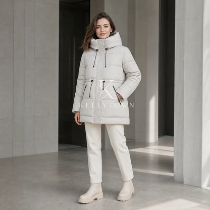 Damen Winter Steppjacke mit Kapuze & Kordelzug - Warme Puffajacke