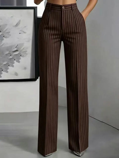 Damen High-Waist Stoffhose mit weitem Bein und Nadelstreifen