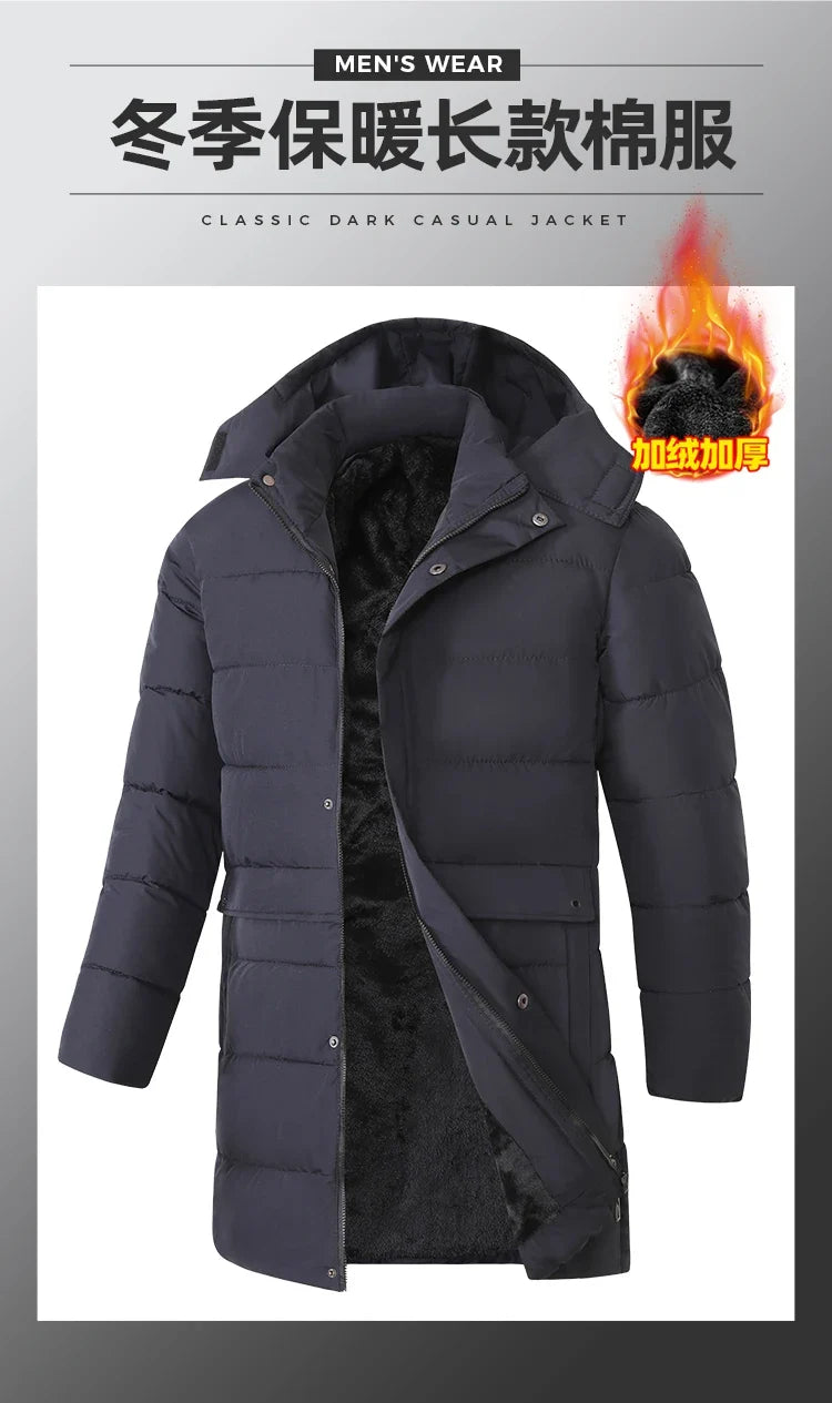 Herren Daunenmantel lang Winter Steppmantel mit Kapuze gepolstert
