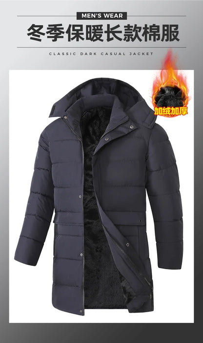 Herren Daunenmantel lang Winter Steppmantel mit Kapuze gepolstert