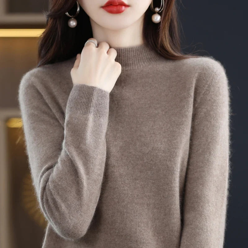 Damen Pullover Stehkragen Langarm Feinstrick Basic