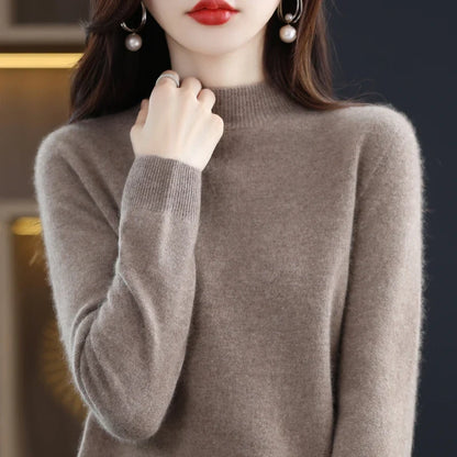 Damen Pullover Stehkragen Langarm Feinstrick Basic