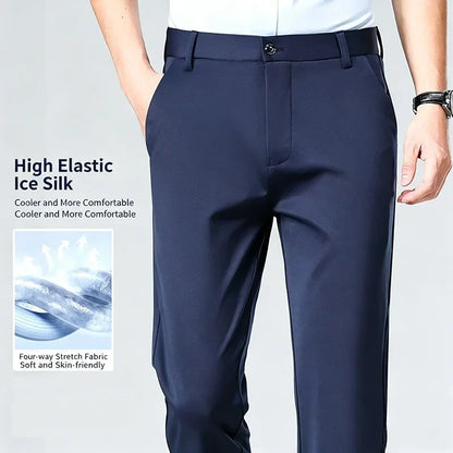 Herren Business Hose Schwarz Gerader Schnitt Elegant