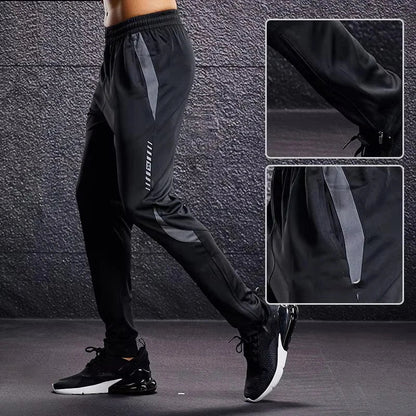 Herren Sport Trainingshose Schwarz mit Farbstreifen Jogginghose Elastischer Bund Reißverschlusstaschen