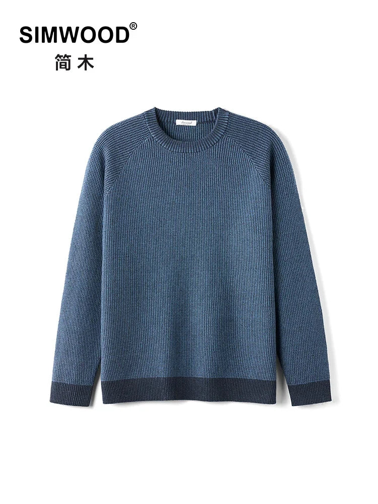 Gerippter Pullover für Herren, Rundhals, Langarm, Blau