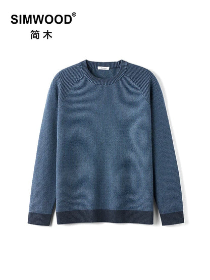 Gerippter Pullover für Herren, Rundhals, Langarm, Blau