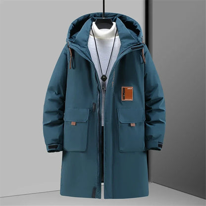 Herren Wintermantel mit Kapuze gesteppt lang Warm Outdoor
