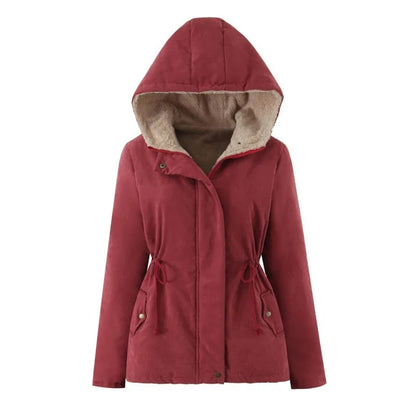Damen Winterjacke mit Kapuze, Teddyfutter & Kordelzug - warm & gemütlich