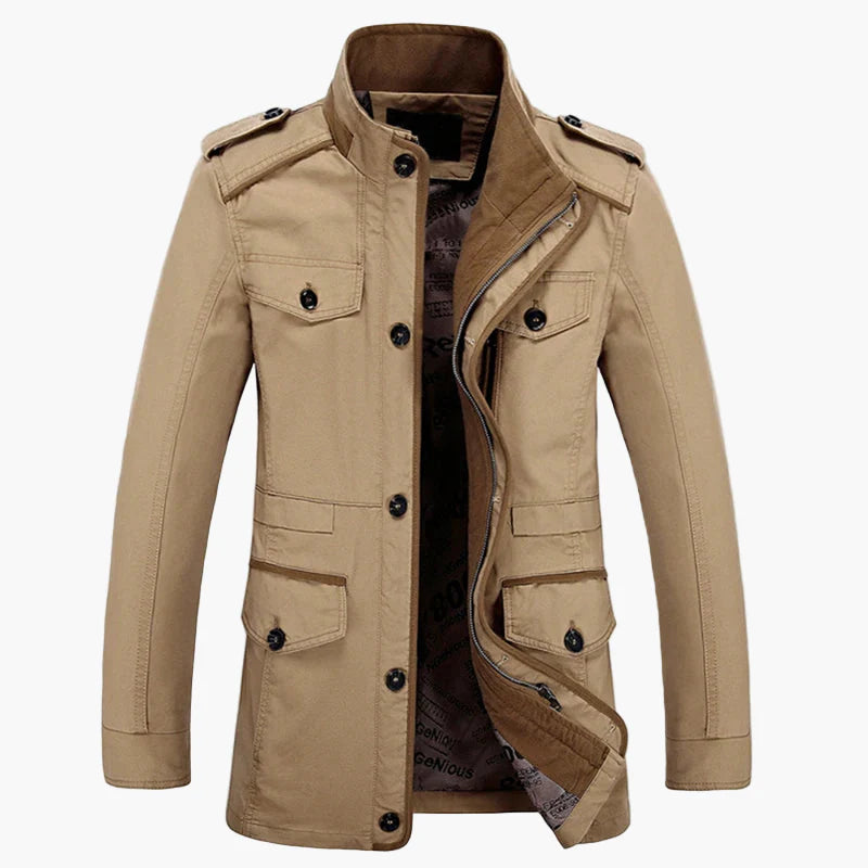 Herren Militärstil Freizeitjacke – Outdoor Übergangsjacke mit Knopfleiste und Schulterklappen