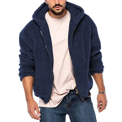 Herren Hoodie Teddyfleece Jacke mit Reißverschluss Kapuze