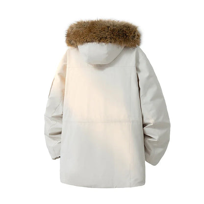 Winterparka Herren mit Fellkapuze Warm Gefüttert Mehrere Taschen
