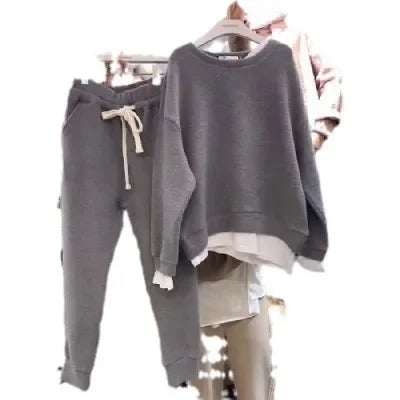 Damen Trainingsanzug Zweiteiler Set mit Fleece gefüttert – Lockerer Pullover und Jogginghose für Freizeit und Alltag