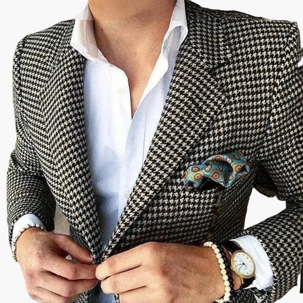 Herren Hahnentritt Sakko – Eleganter Business & Freizeit Blazer im Retro-Stil