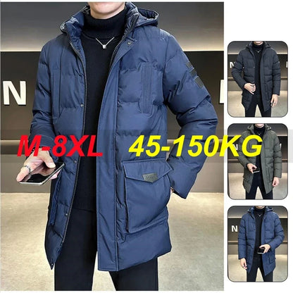 Herren Steppjacke lang gefüttert mit Kapuze Winter Parka