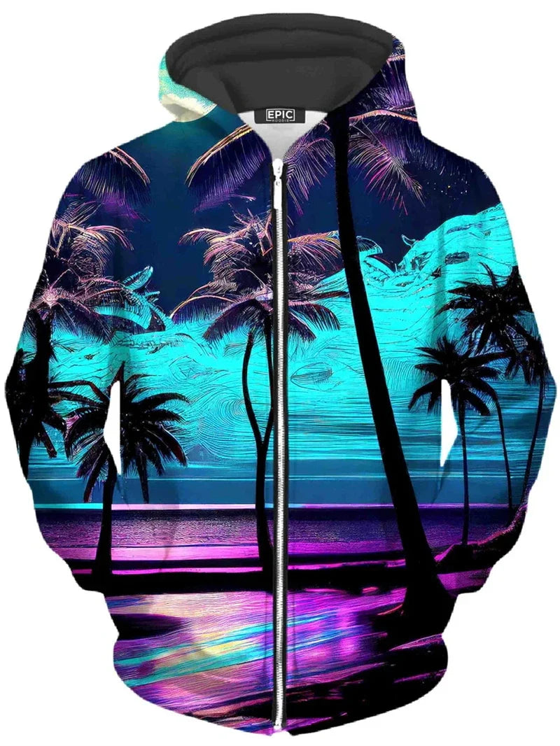 Unisex Reißverschluss Hoodie mit farbigem Baum-Motiv, bunter Print Kapuzenpullover