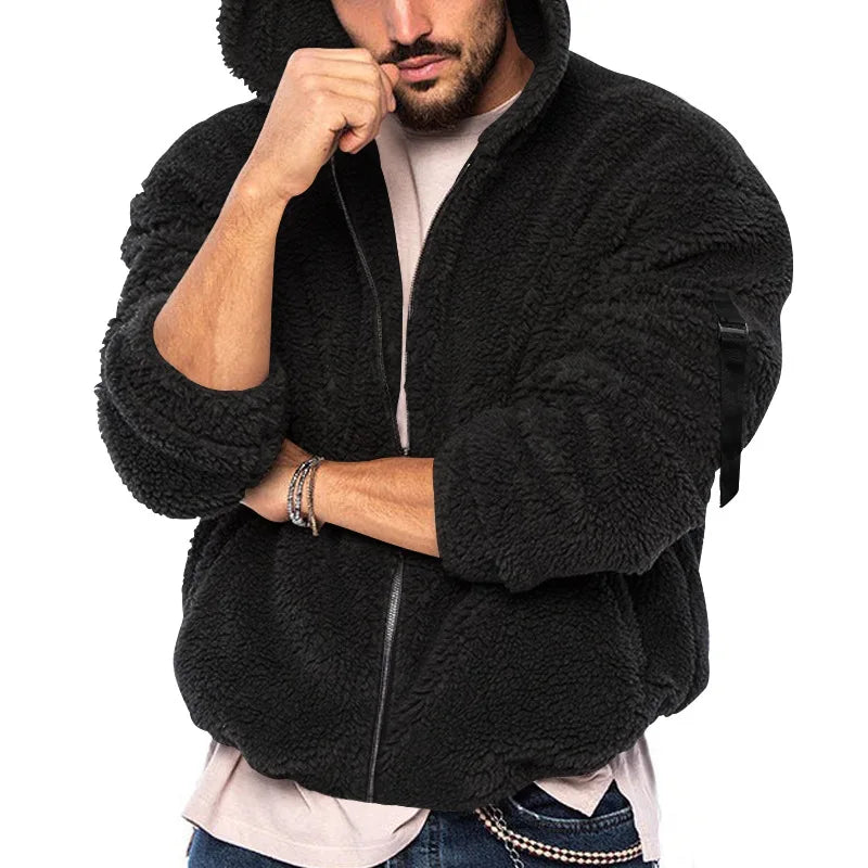 Herren Hoodie Teddyfleece Jacke mit Reißverschluss Kapuze