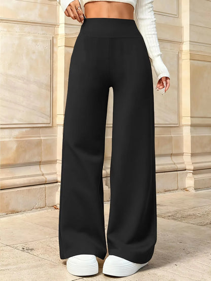 Schwarze Damen Hose, weites Bein, hohe Taille
