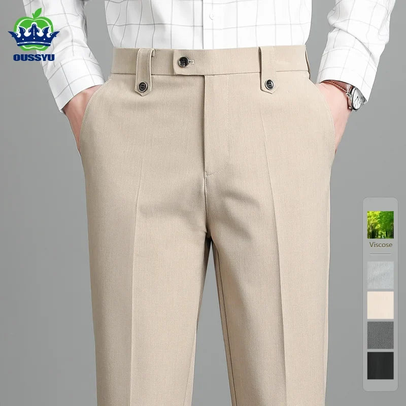 Herren Hose Beige Business-Stil Schmal Geschnitten