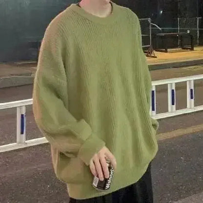 Unisex Strickpullover Oversize Rundhals Gerippt Lange Ärmel