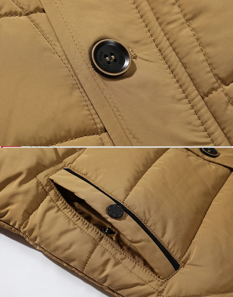 Herren Winter Steppjacke mit Fellkapuze gepolstert