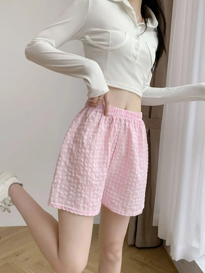 Damen Shorts Karo Muster Elastischer Bund Bequemer Schnitt