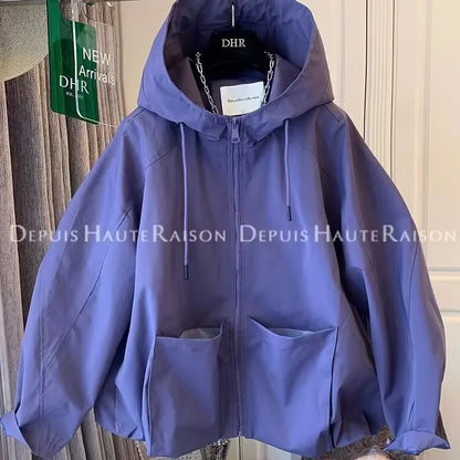 Leichte Kapuzenjacke Damen Reißverschluss Lockerer Schnitt
