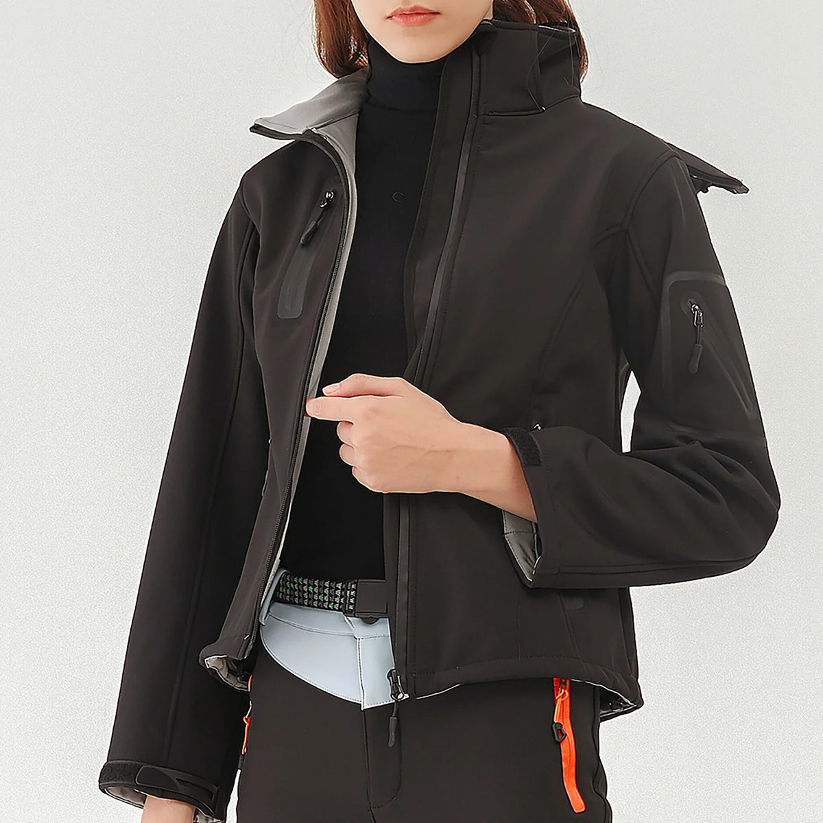 Damen Softshelljacke mit Stehkragen winddicht wasserabweisend Schwarz