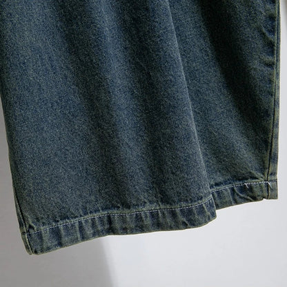 Loose Fit Jeans Damen Retro Wash Denim Hose mit weitem Bein und Gummibund