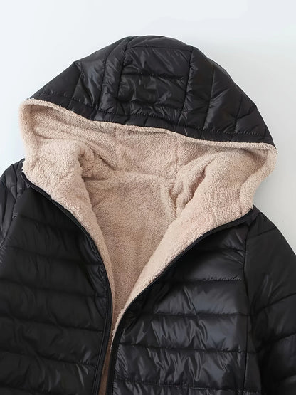 Damen Steppjacke mit Kapuze und Plüschfutter
