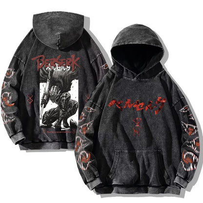 Oversized Kapuzenpullover Dunkelgrau mit Front- und Rückenprint und Ärmelprints