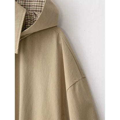 Damen Hoodiejacke Beige mit kariertem Futter