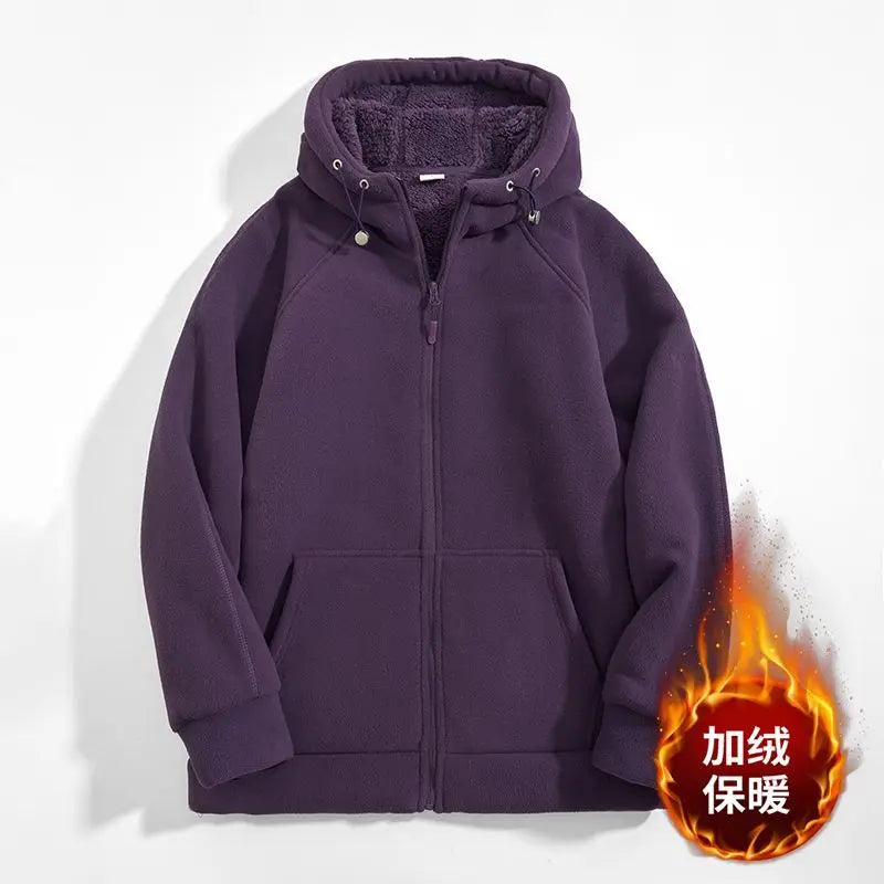 Unisex Kapuzenjacke mit Reißverschluss und Futter - Bequeme Winter Fleecejacke