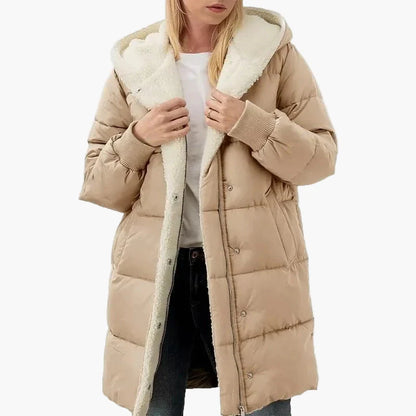 Damen Winter Steppmantel mit Kapuze – Langer, warmer Outdoor Mantel für kalte Tage
