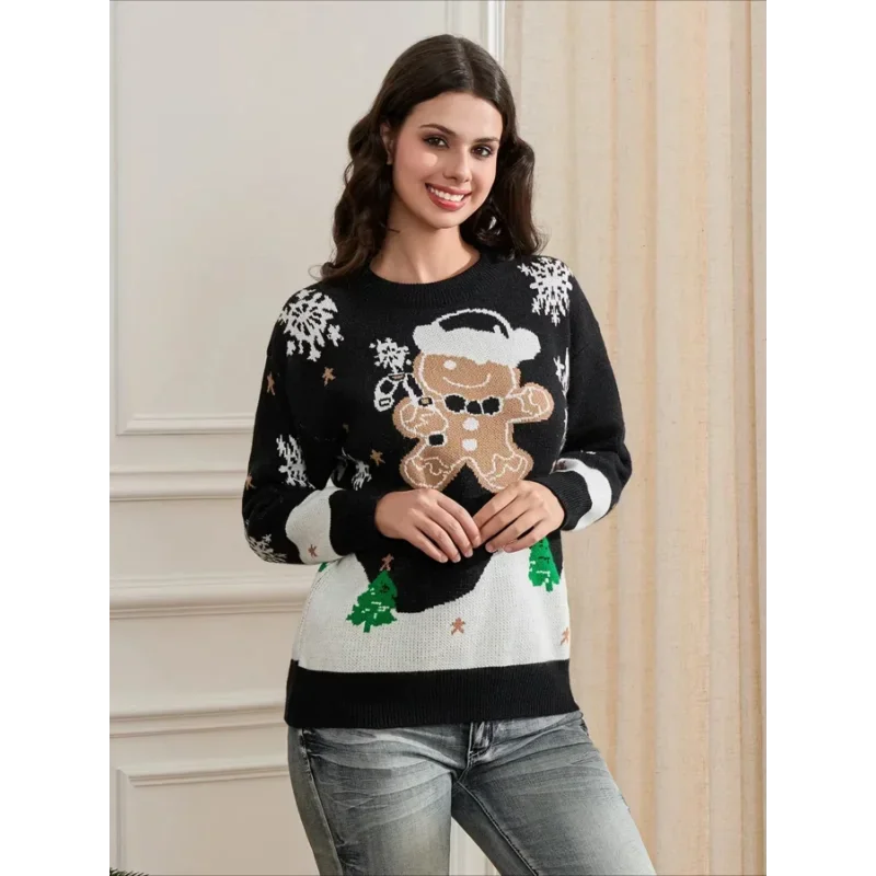 Damen Weihnachtspullover mit Lebkuchenmann-Motiv