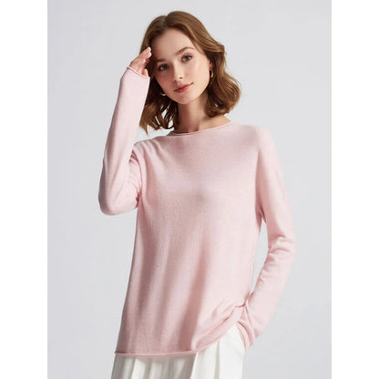 Damen Langarm Pullover Rundhalsausschnitt Uni Basic