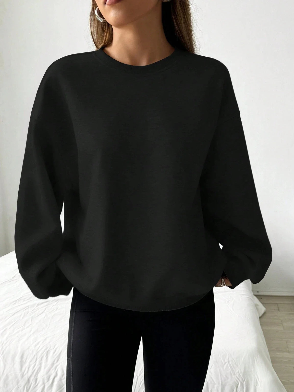 Unisex Basic Rundhals Sweatshirt Langarmshirt Grau