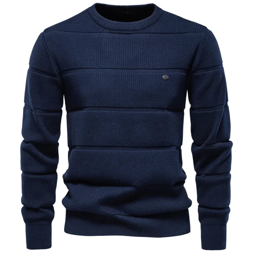 Herren Rippstrick Pullover Rundhals mit Strukturstreifen