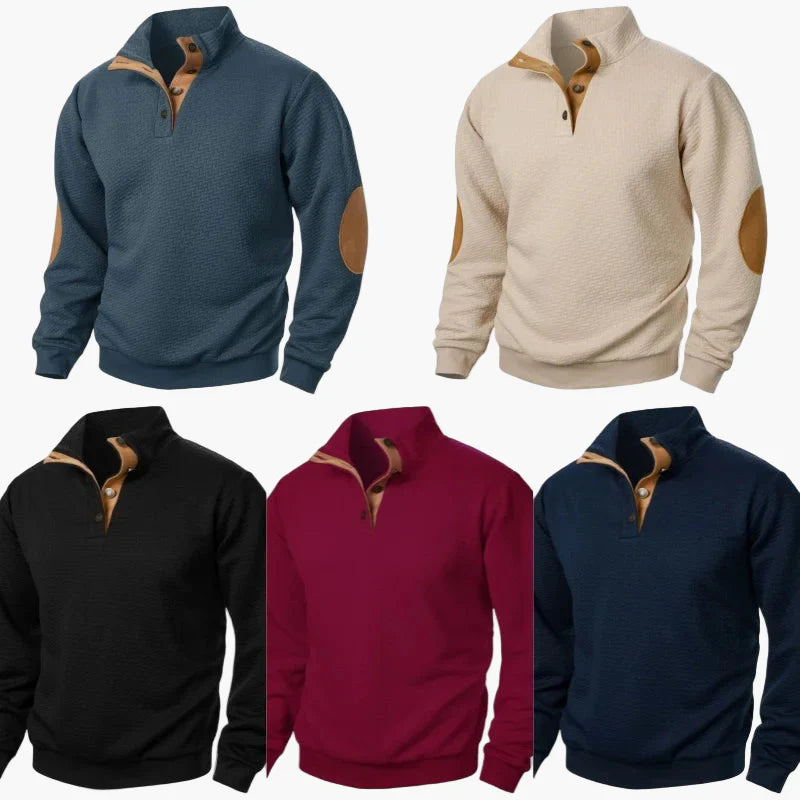 Herren Pullover mit Stehkragen und Ellenbogenpatches – Eleganter Freizeit-Sweater für Alltag und Büro