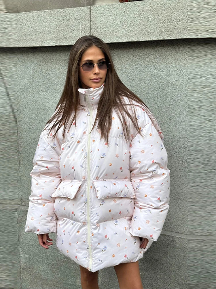 Damen Oversize Steppjacke Winterjacke mit Kapuze