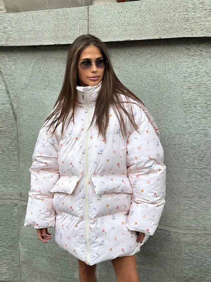 Damen Oversize Steppjacke Winterjacke mit Kapuze
